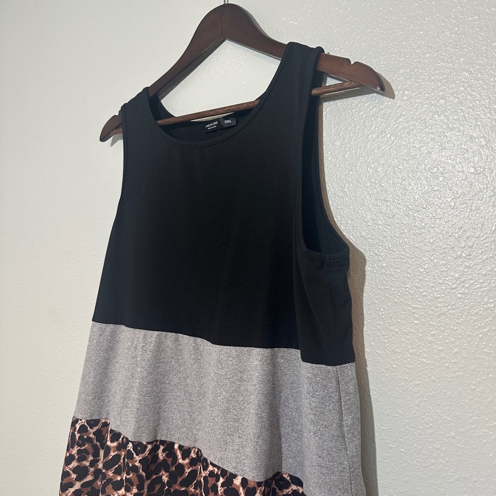 Shein Curve Women Colorblock Leopard Print Ruffle Hem Tank Top Black Grey 0XL